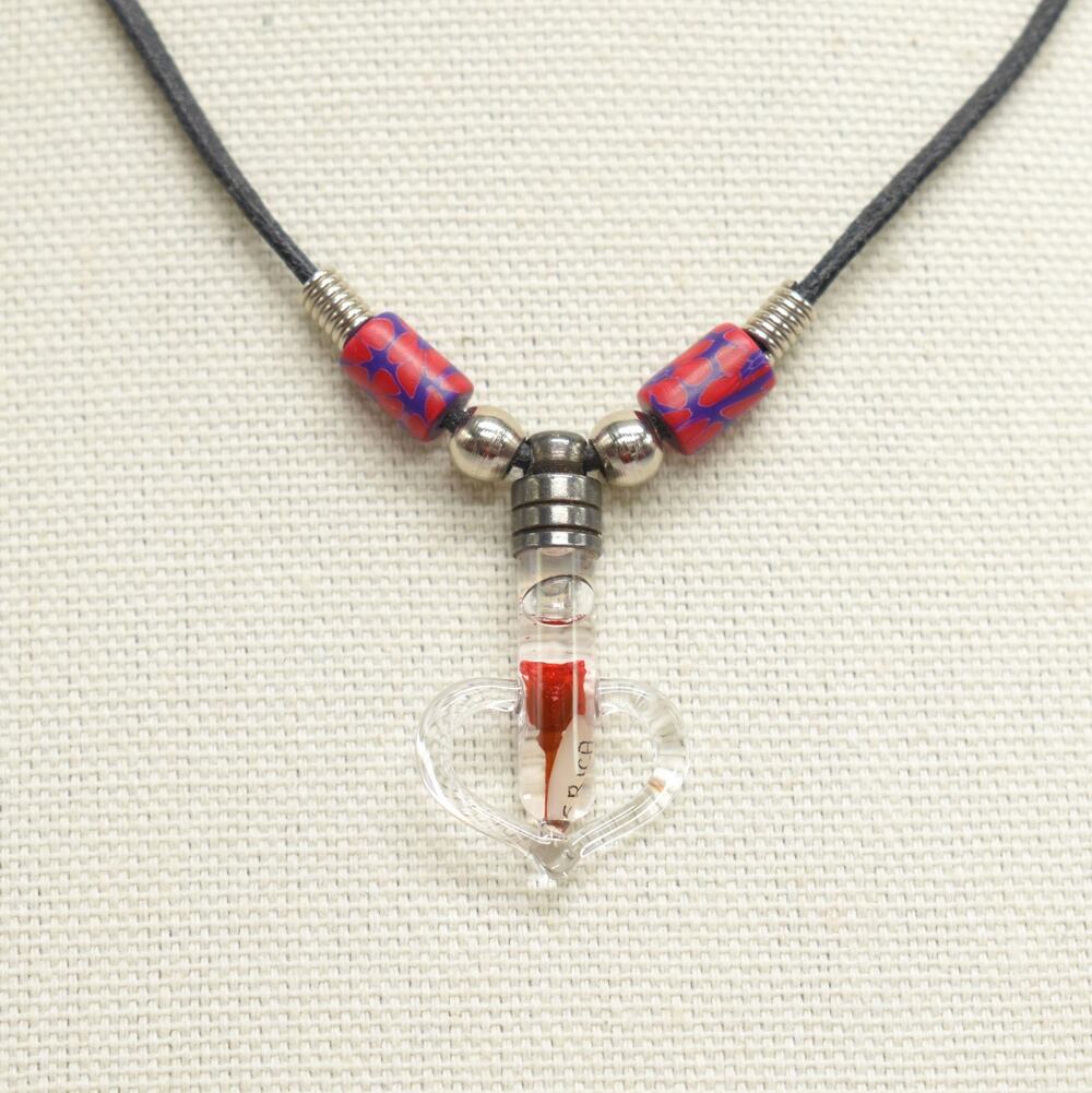 Y2K vintage Glass Heart vial pendant w/ rose Grain of rice name ERIKA necklace